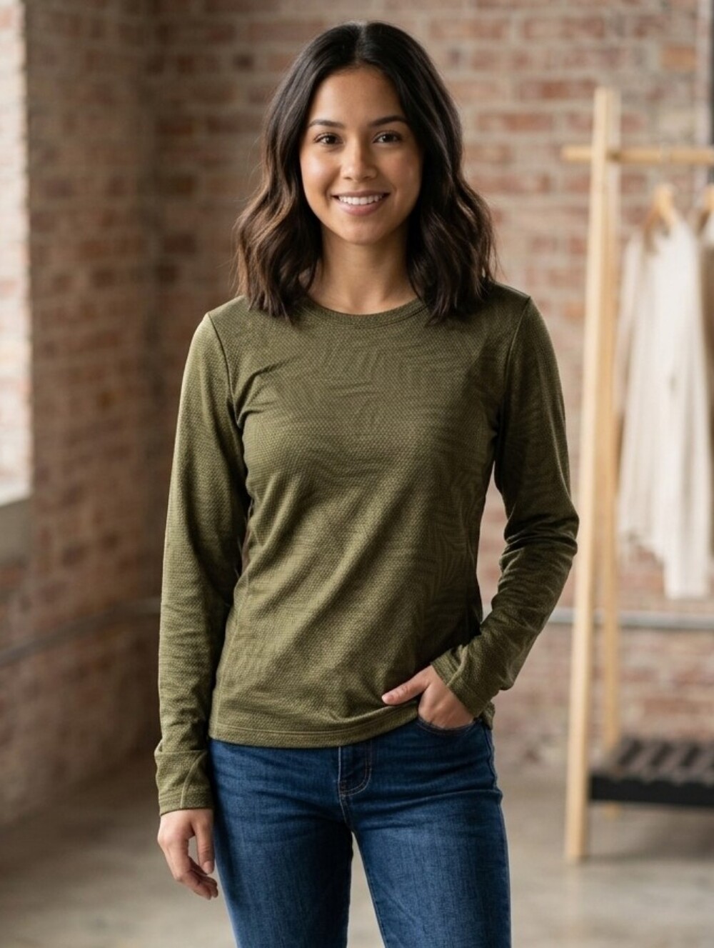 Olive Green Long-Sleeve Women's Tee Bearpaw